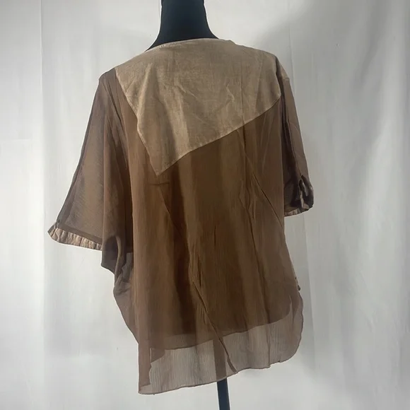 Pretty Angel Brown top, tunic, butterfly arms, layered, sheer,asymmetrical,Small - Picture 2 of 4
